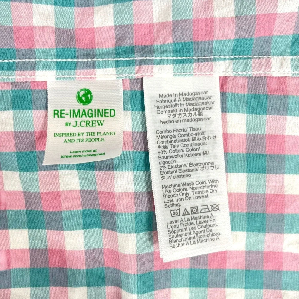 J. Crew‎ Men's Medium Slim Untucked Pastel Gingham Flex Wash L/S Button-Up Shirt